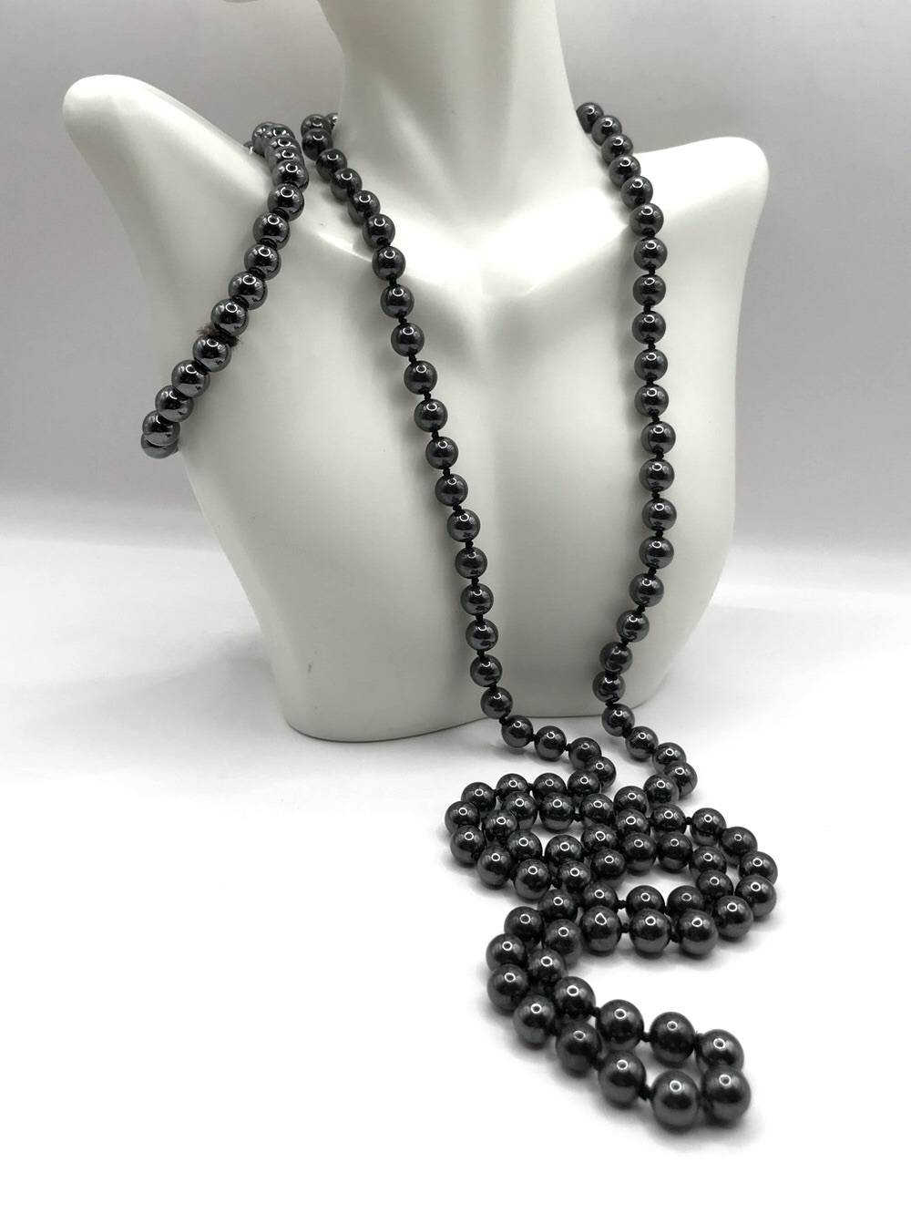 Hematite Bead Long Necklace & Stretch Bracelet